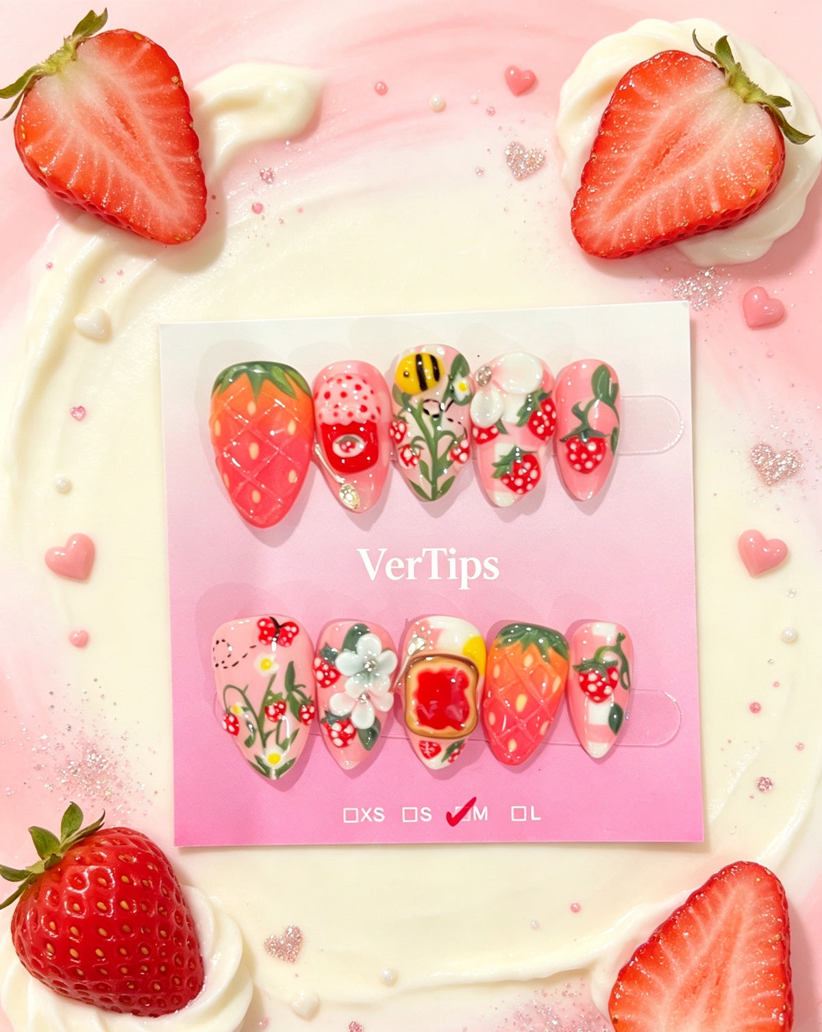 Summer 3D Fruit Press On Nails, Watermelon Lemon Cherry Strawberry Handmade Fake Nails｜Vertipsnails