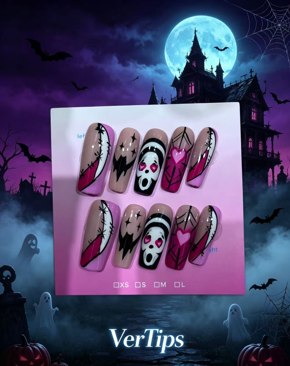 Halloween Spider Web Press On Nails, Red Black Gothic Stiletto Fake Nails, Bat Design Reusable False Nails｜Vertipsnails