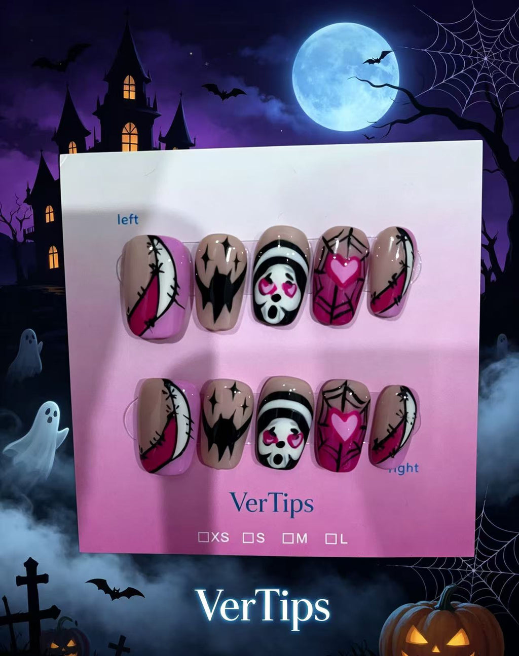Halloween Spider Web Press On Nails, Red Black Gothic Stiletto Fake Nails, Bat Design Reusable False Nails｜Vertipsnails